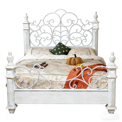 美式乡村双人床全实木公主床欧式田园铁木床北美铁艺卧室家具婚床