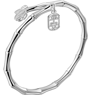 老银匠s999足银手镯竹报平安女年轻款新中式实心莲花竹节纯银镯子