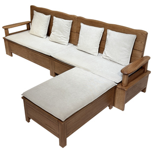 一林半舍北欧新中式白蜡木四人实木沙发冬夏两用客厅储物家用沙发