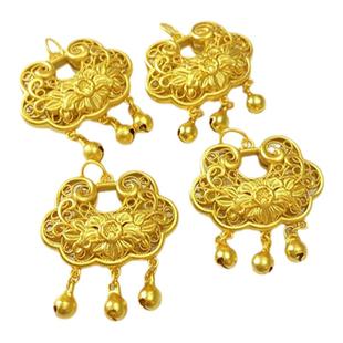 越南沙金长命锁吊坠女士镀金民族风平安锁项链项坠宝宝小孩包金锁