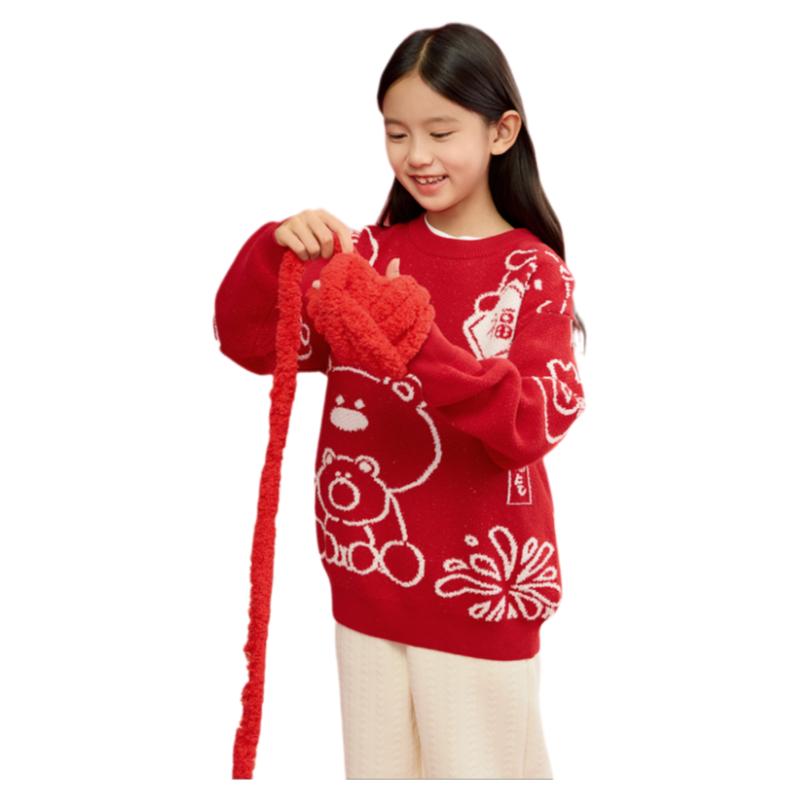 巴拉巴拉女童新年毛衣红色打底衫