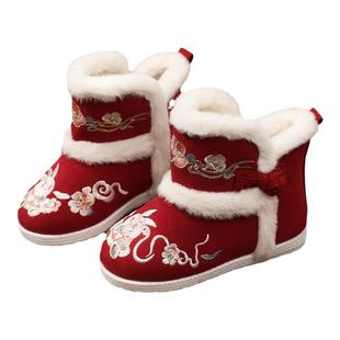汉服鞋女童冬季棉靴子2025新款雪地靴手工宝宝古风儿童绣花鞋棉鞋