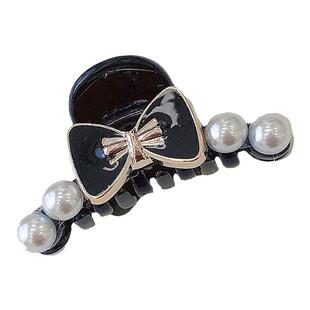 非常小发夹 4只装公主头抓夹头顶黑色复古珍珠小夹子刘海发饰品女