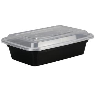 1000ml美式长方形一次性餐盒黑白色快餐外卖打包饭盒加厚凸盖西式