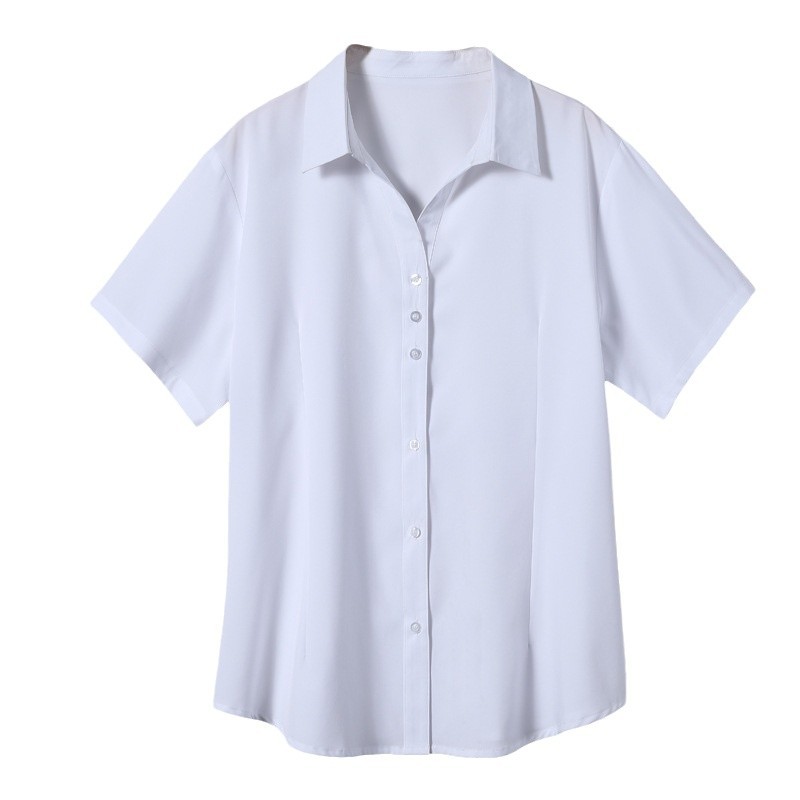 大码白衬衫女短袖工作服显瘦工装