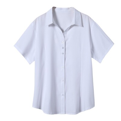 大码白衬衫女短袖工作服显瘦工装