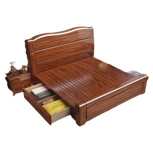 金丝胡桃木全实木北欧轻奢新中式真皮软包高箱储物收纳主卧大婚床