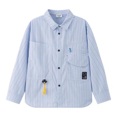 MANHOJIA【趣玩口哨衬衫】儿童衬衫复古日系学院条纹牛仔衬衫外套
