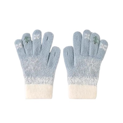 新款毛线手套女冬季防寒加厚可爱学生露指骑行保暖防风可触屏针织