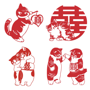 猫咪喜字贴结婚布置婚房装饰套装婚礼用品女方卧室门窗花衣柜情侣