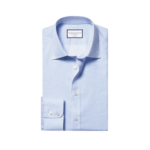 CHARLES TYRWHITT修身版型矢车菊蓝条纹免烫正装男士商务衬衫长袖