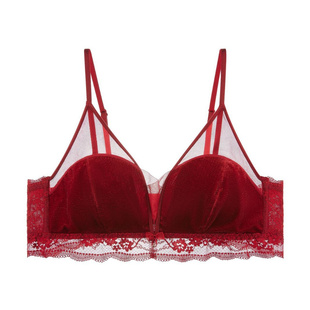 本命年红色显胸小蕾丝无钢圈兔耳杯文胸套装法式聚拢超薄款内衣女