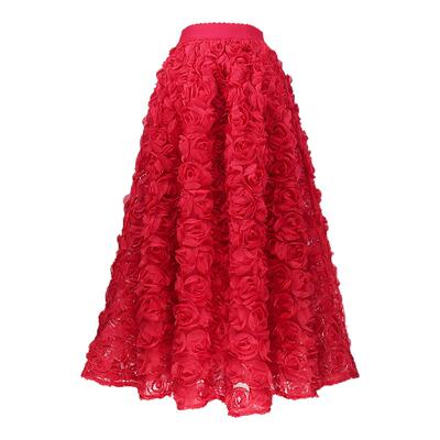 唯芝采重工立体花朵网纱半身长裙
