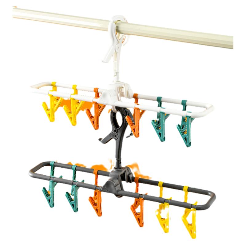 可折叠晒架便携式出差旅行装晾衣架塑料晒袜子内衣多夹子晒衣架