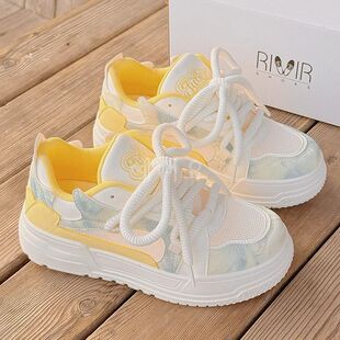 雪兰黛百搭网面薄款鞋子2026夏季新款原创小众休闲面包厚底小白鞋
