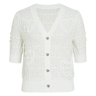 商场同款FF||仿佛2023年夏季白色短袖针织衫女V领薄款开衫