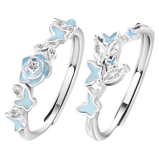 KOOKISS暮光花园 夜光玫瑰蝴蝶闺蜜戒指小众戒指S925银情侣对戒