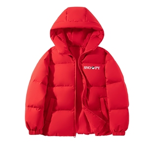 史努比童装儿童红色羽绒服男童连帽外套轻薄款棉服女孩拜年服秋冬