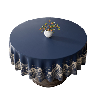 新中式加厚酒店大圆桌布防水防油免洗轻奢高级感圆形饭店餐桌布