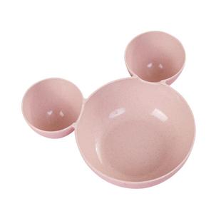 小麦秸秆儿童宝宝碗防摔防烫卡通可爱家用米奇分格餐盘小孩吃饭碗