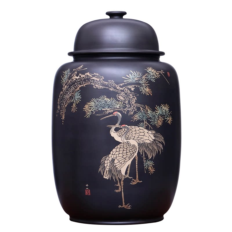 建水紫陶彩填45饼特大茶缸