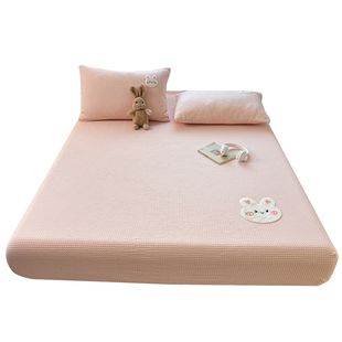 毛巾绣华夫格全棉床笠三件件家用宿舍床垫隔脏保护罩床罩90x190cm