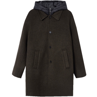 杰克琼斯男装秋季毛呢大衣2025年新款马甲内里羊毛连帽长款外套