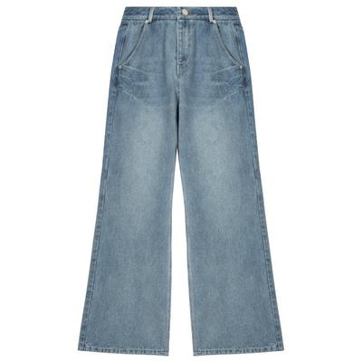 KEIKO小雏菊刺绣微喇叭牛仔裤