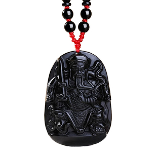 遇见普陀山天然黑曜石真武大帝吊坠挂件男女冰种乌金黑曜石项链