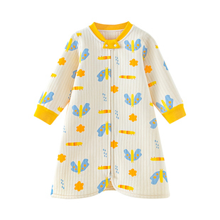 棉店宝宝夹棉睡袍秋冬拉链三层保暖睡衣婴儿睡裙防踢男女童睡衣冬