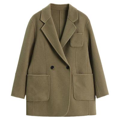 含绵羊毛纯色双面尼大衣女