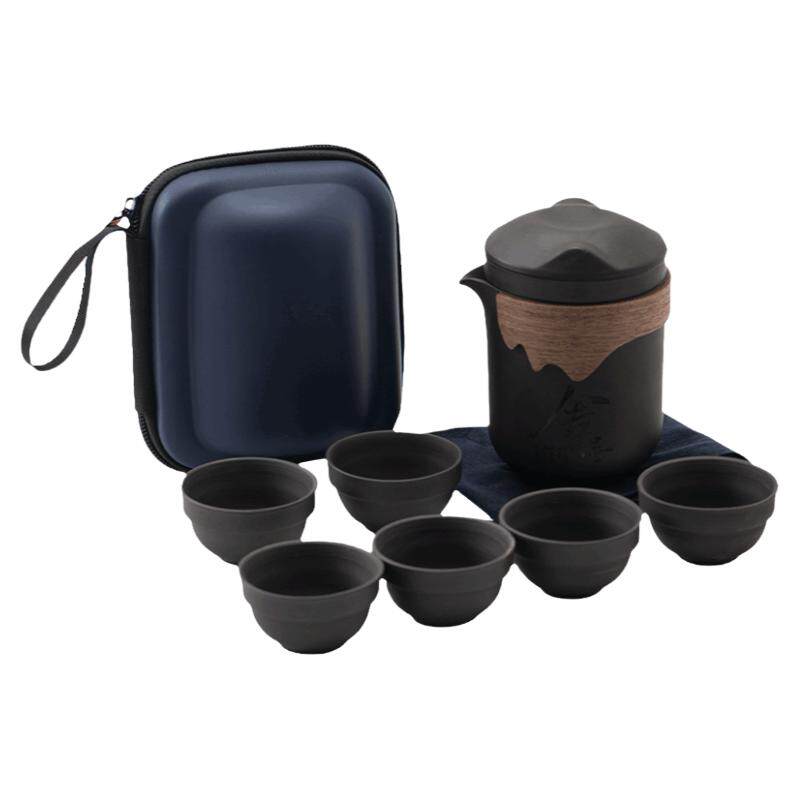 旅行茶具套装紫砂快客杯一壶六杯户外泡茶器露营功夫茶壶茶杯简约
