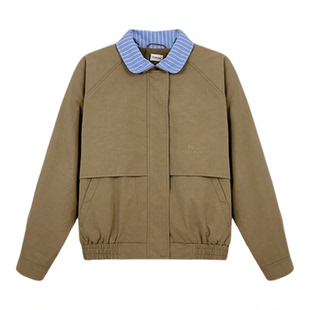 ECHOADE经典时髦 精选细腻斜纹插肩袖设计撞色立领短款夹克外套