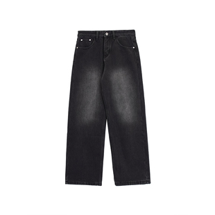 Hualun秋冬加厚保暖牛仔裤男款黑色直筒裤高街裤子男韩系宽松男裤