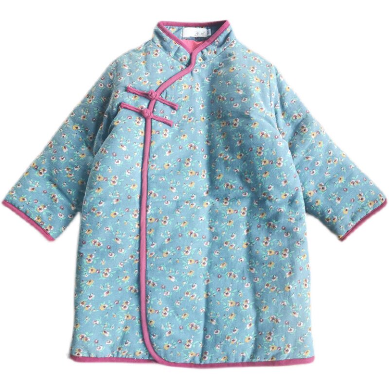 玉想童装| 拈花  女童旗袍汉服中国风唐装拜年服保暖加厚长棉袄