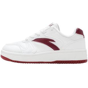 安踏小零感情侣板鞋男女鞋学生百搭小白鞋皮面酒红色运动休闲鞋子