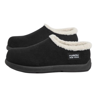 环球毛毛勃肯鞋男款冬季加绒保暖一脚蹬黑色男拖鞋子软底全包棉鞋