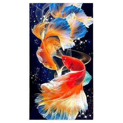 招财锦鲤双鱼玄关竖版十字绣