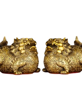 富贵貔貅黄铜摆件一对装饰工艺品