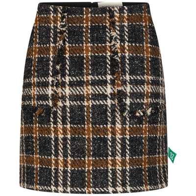 宝姿PORTSPURE女装巴恩风格纹香风流苏毛呢半身短裙