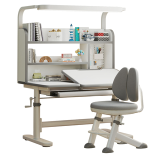 馨业灯桌一体实木儿童学习桌小学生家用书桌课桌椅套装可升降桌子