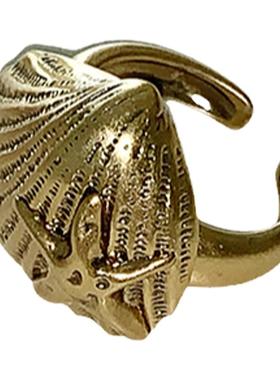 waki复古海洋戒指金色开口戒