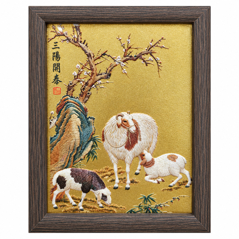 24k金箔仿刺绣画桌面摆件