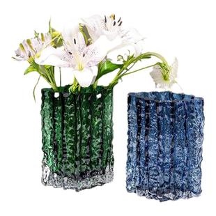 网红冰川加厚玻璃花瓶轻奢高级感水养鲜花ins大口径水培器皿装饰