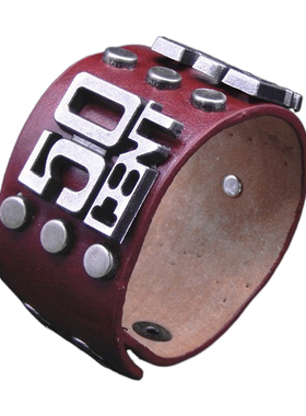 帅气潮酒皮质数字50复古银灰手链