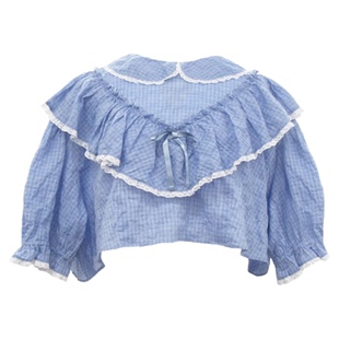 JennyFax蕾丝元素拼接叠穿T恤冰丝慵懒宽松短袖多巴胺短上衣