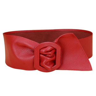 腰封女真皮头层软牛皮红色本命年装饰皮带配裙子大衣羽绒服宽腰带