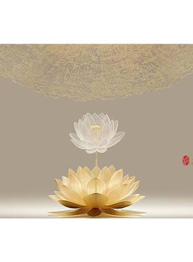 荷花壁纸中式静心莲花禅意壁画客厅书房茶室佛堂堂口寺庙背景墙布