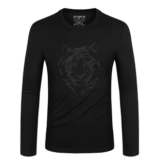 欧洲站刺绣老虎头长袖t恤男装2024春秋季潮牌修身圆领高端体恤衫