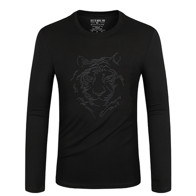 欧洲站刺绣老虎头长袖t恤男装2024春秋季潮牌修身圆领高端体恤衫